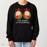 Stop Staring At My Reindeers Boob Ugly Gag Xmas Sweater  Women's Sweatshirt thumb 0