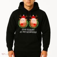 Stop Staring At My Reindeers Boob Ugly Gag Xmas Sweater  Hoodie thumb 2