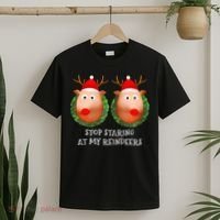 Stop Staring At My Reindeers Boob Ugly Gag Xmas Sweater  T-Shirt thumb 2