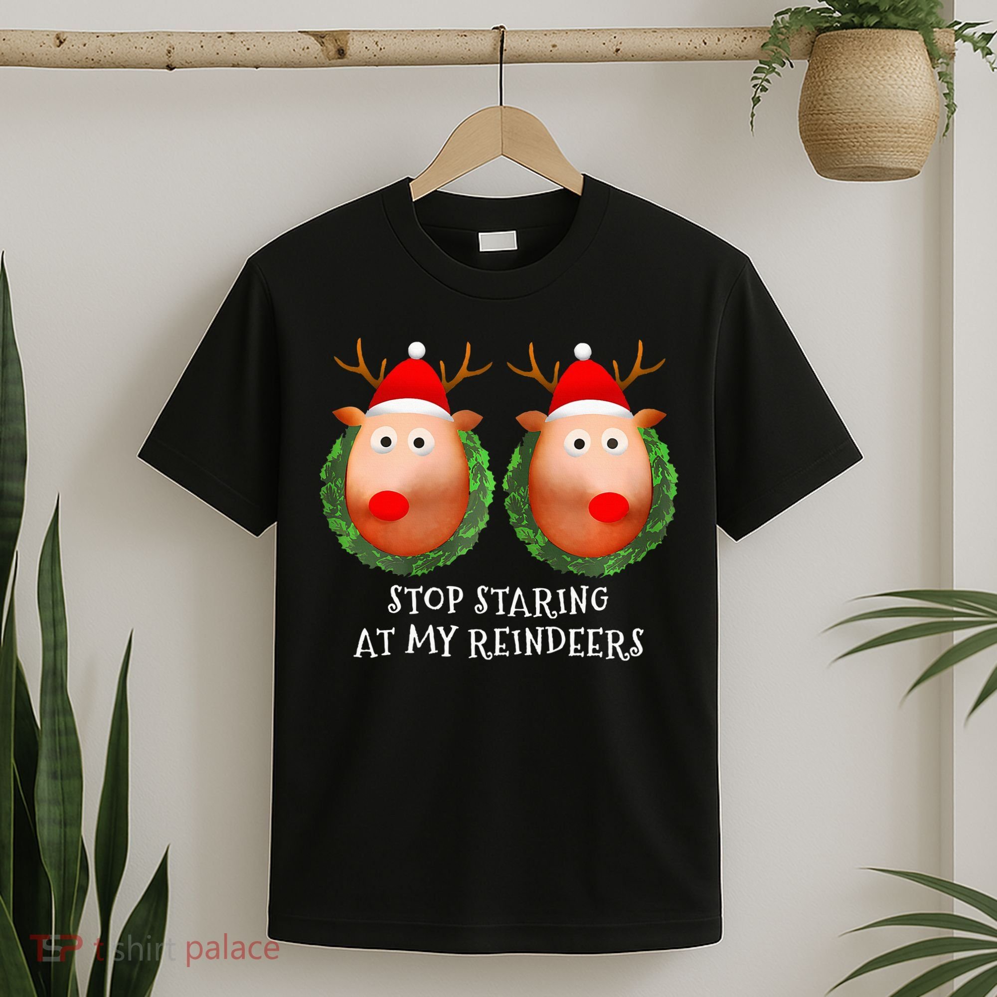 Stop Staring At My Reindeers Boob Ugly Gag Xmas Sweater  T-Shirt
