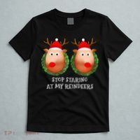 Stop Staring At My Reindeers Boob Ugly Gag Xmas Sweater  T-Shirt thumb 5