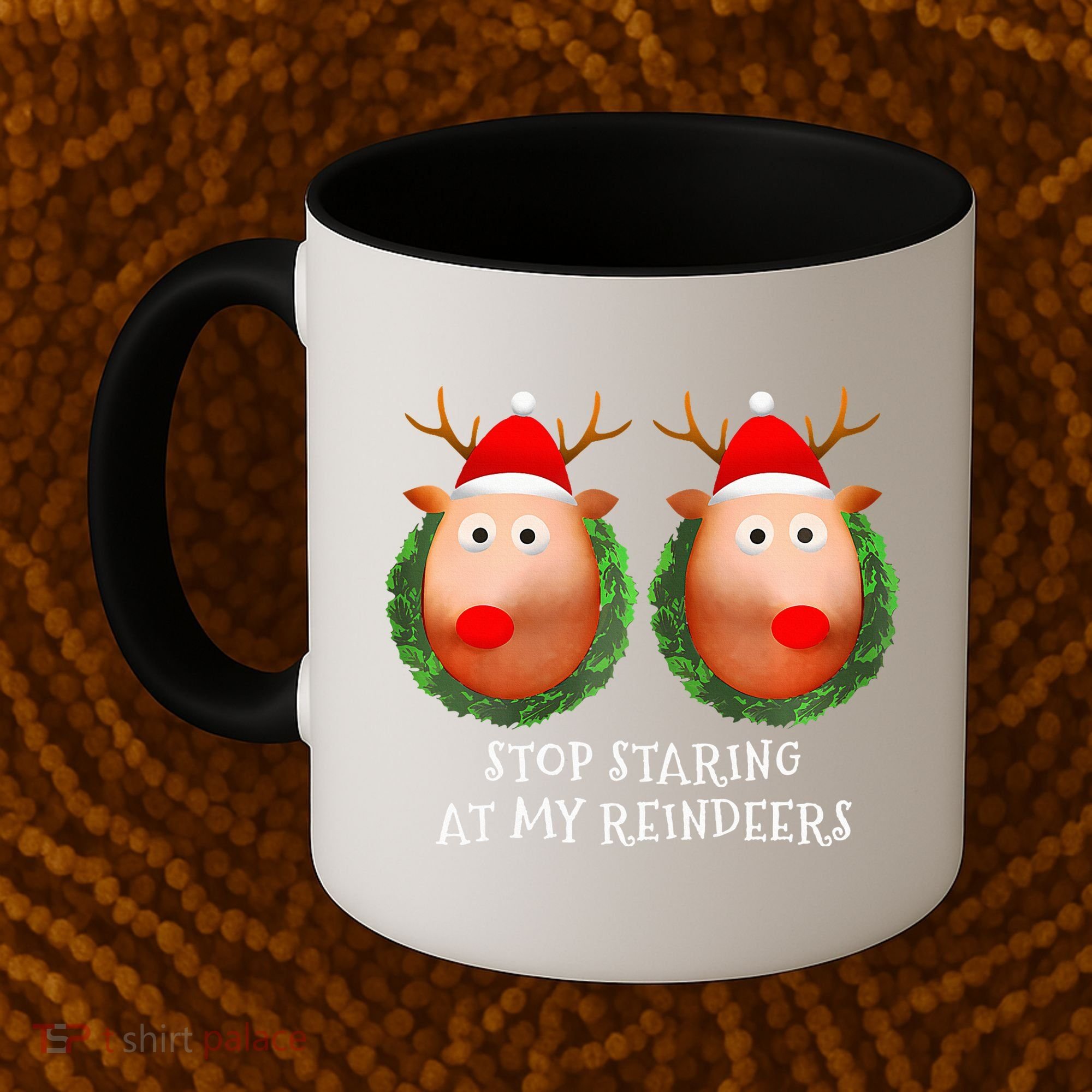 Stop Staring At My Reindeers Boob Ugly Gag Xmas Sweater  Coffee Mug