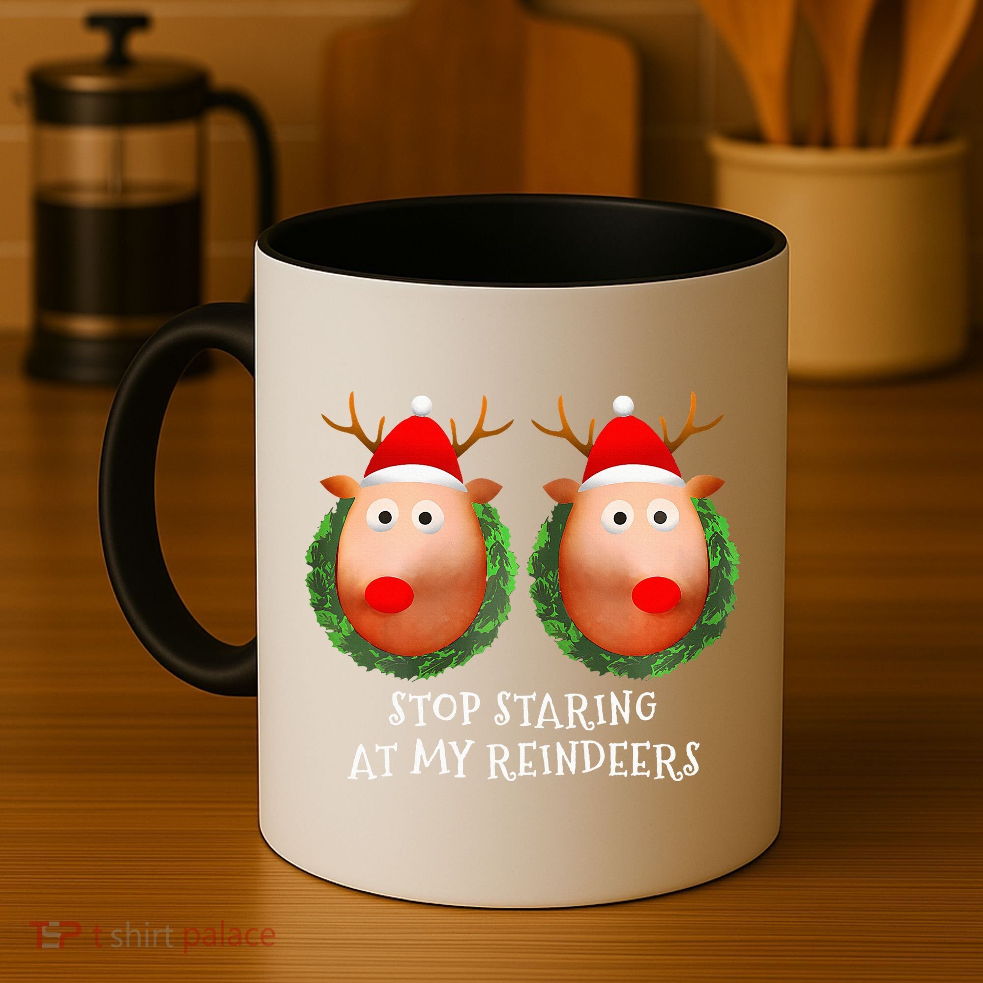 Stop Staring At My Reindeers Boob Ugly Gag Xmas Sweater  Coffee Mug