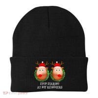 Stop Staring At My Reindeers Boob Ugly Gag Xmas Sweater  Beanie thumb 0