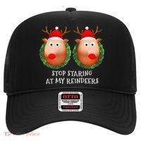 Stop Staring At My Reindeers Boob Ugly Gag Xmas Sweater  Hat thumb 0