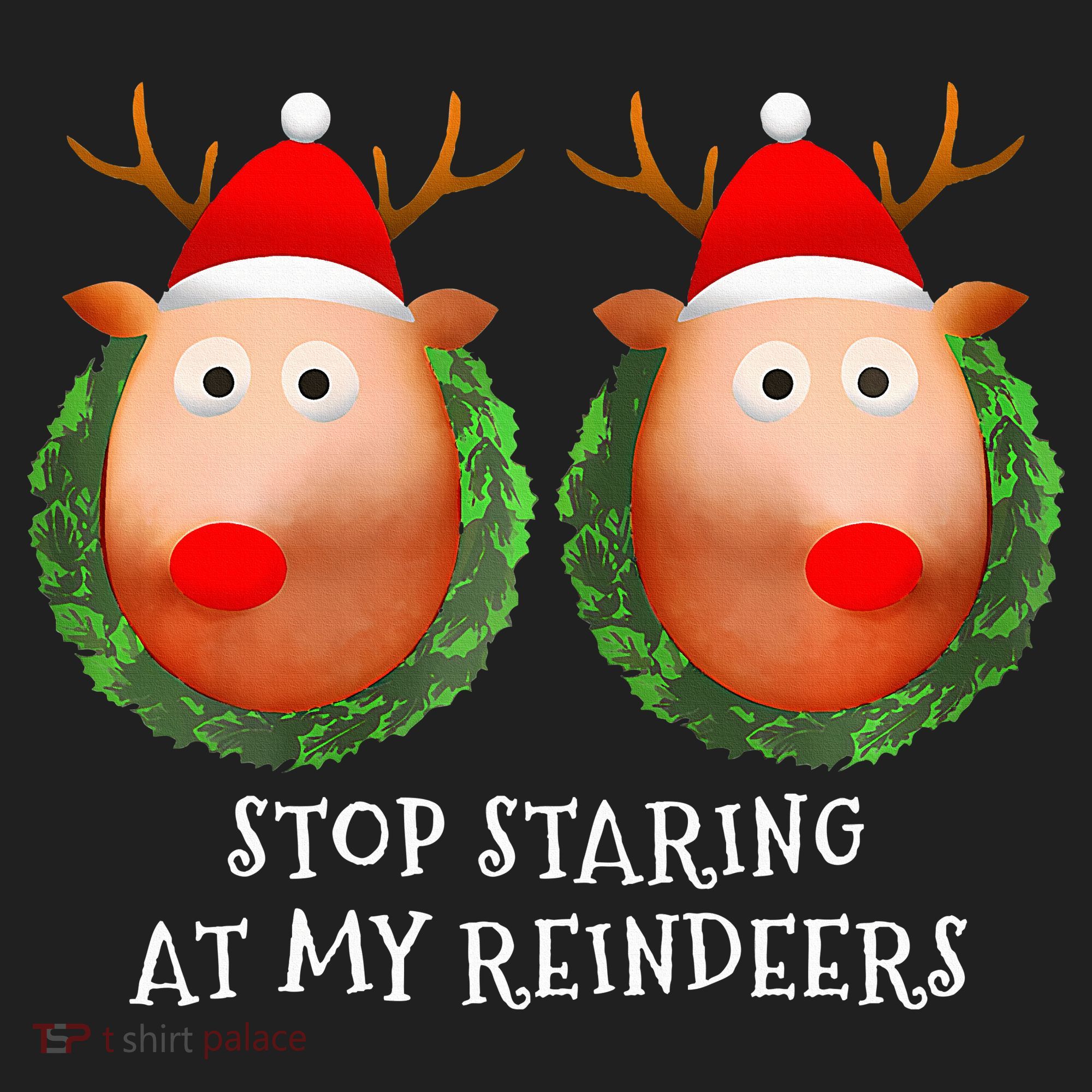 Stop Staring At My Reindeers Boob Ugly Gag Xmas Sweater  Hat