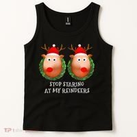 Stop Staring At My Reindeers Boob Ugly Gag Xmas Sweater  Tank Top thumb 2