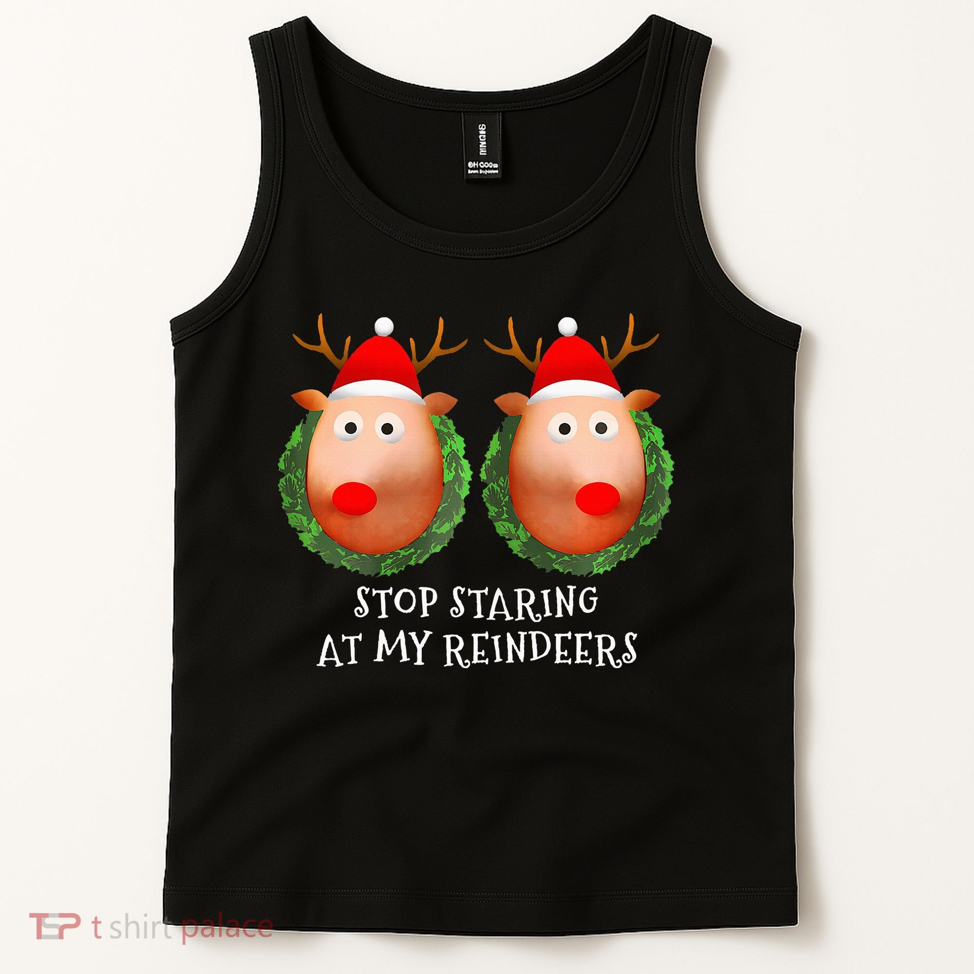Stop Staring At My Reindeers Boob Ugly Gag Xmas Sweater  Tank Top