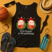 Stop Staring At My Reindeers Boob Ugly Gag Xmas Sweater  Tank Top thumb 4