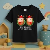 Stop Staring At My Reindeers Boob Ugly Gag Xmas Sweater  Toddler T-Shirt thumb 3