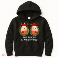 Stop Staring At My Reindeers Boob Ugly Gag Xmas Sweater  Kids Hoodie thumb 0