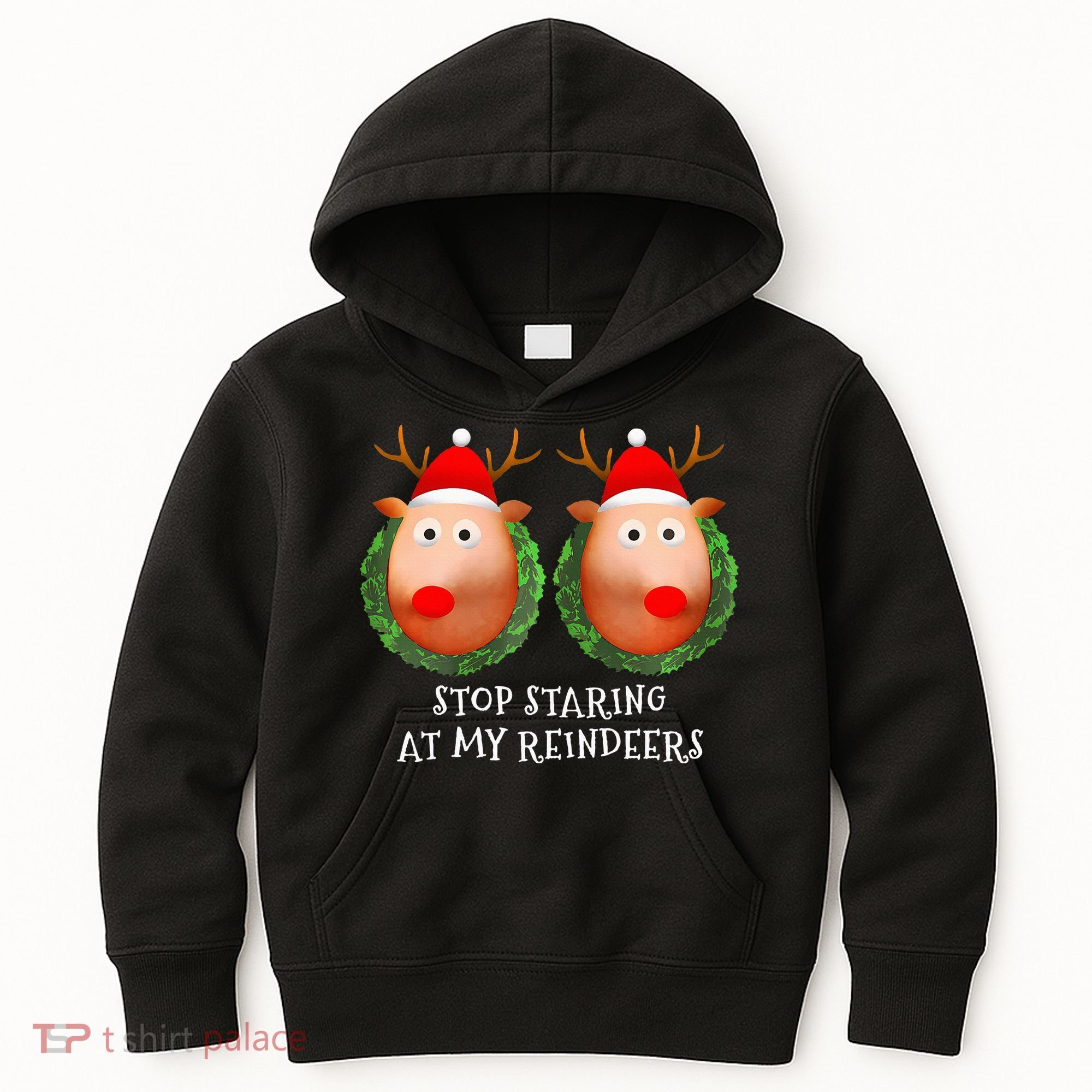 Stop Staring At My Reindeers Boob Ugly Gag Xmas Sweater  Kids Hoodie