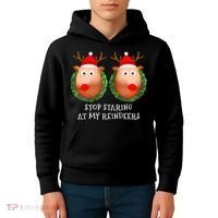 Stop Staring At My Reindeers Boob Ugly Gag Xmas Sweater  Kids Hoodie thumb 4
