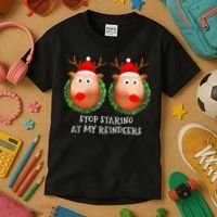 Stop Staring At My Reindeers Boob Ugly Gag Xmas Sweater  Kids T-Shirt thumb 3