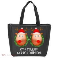 Stop Staring At My Reindeers Boob Ugly Gag Xmas Sweater  Tote Bag thumb 0