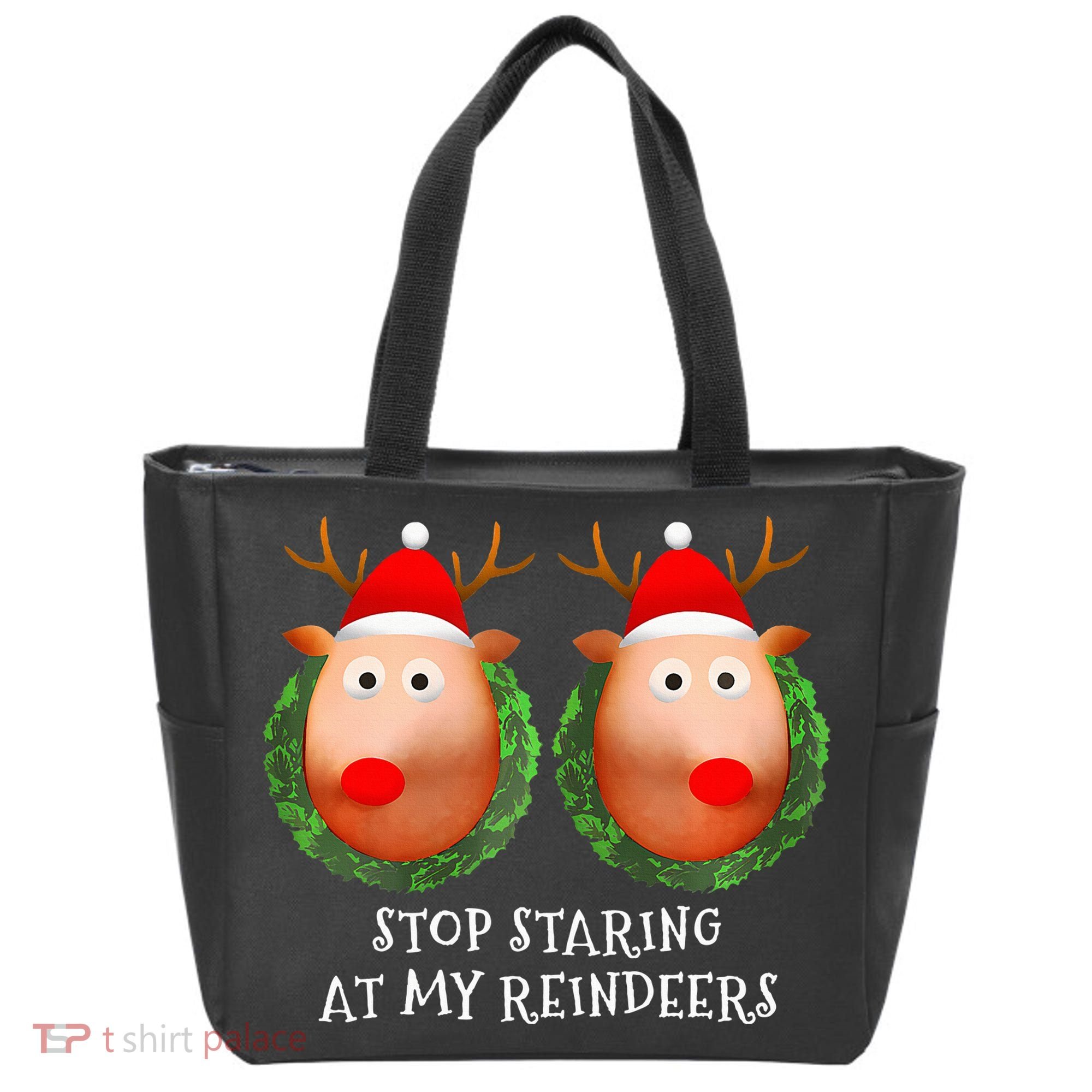 Stop Staring At My Reindeers Boob Ugly Gag Xmas Sweater  Tote Bag