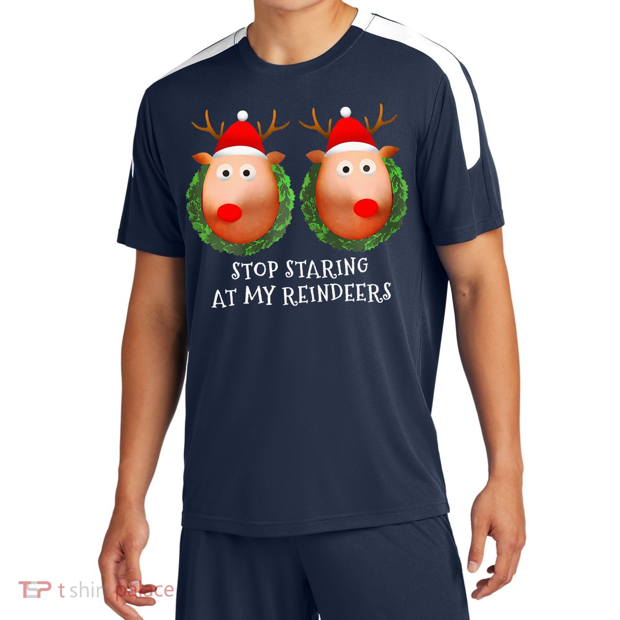 Stop Staring At My Reindeers Boob Ugly Gag Xmas Sweater  Sport-Tek Competitor United Soccer Jersey