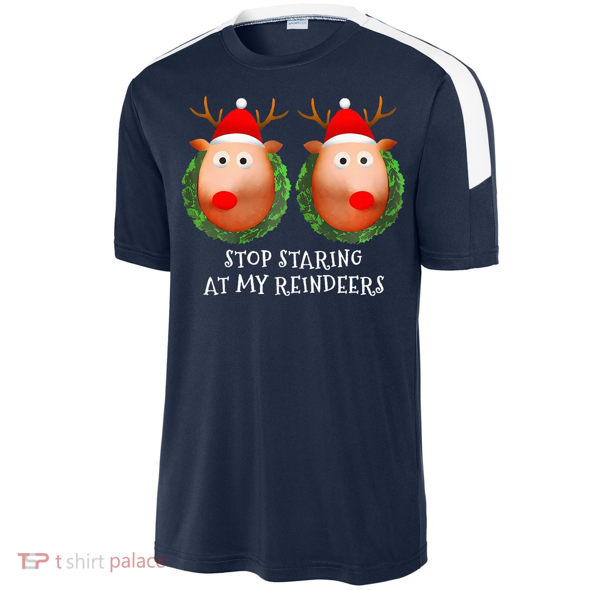 Stop Staring At My Reindeers Boob Ugly Gag Xmas Sweater  Sport-Tek Competitor United Soccer Jersey