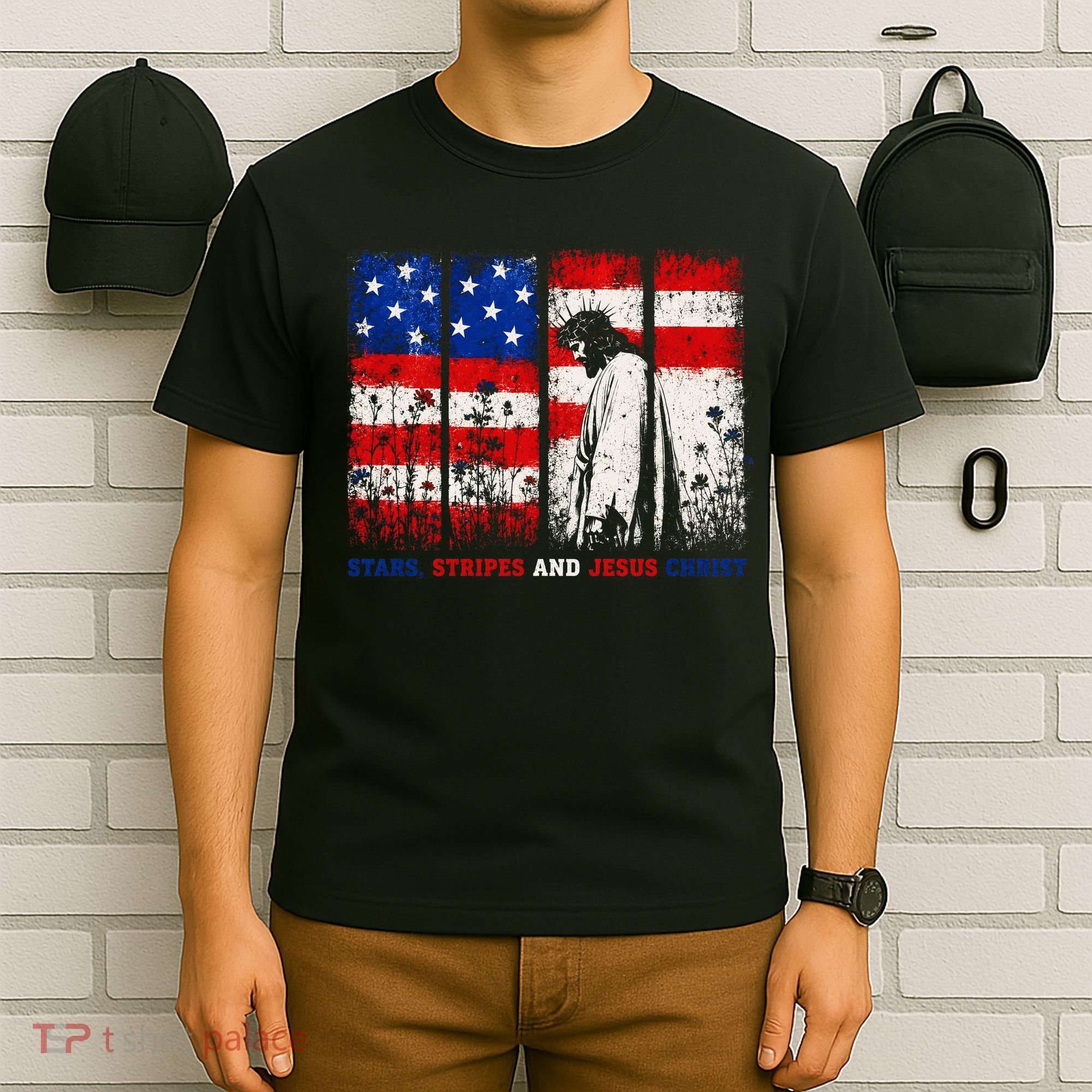Stars Stripes And Jesus Christ Patriotic T-Shirt