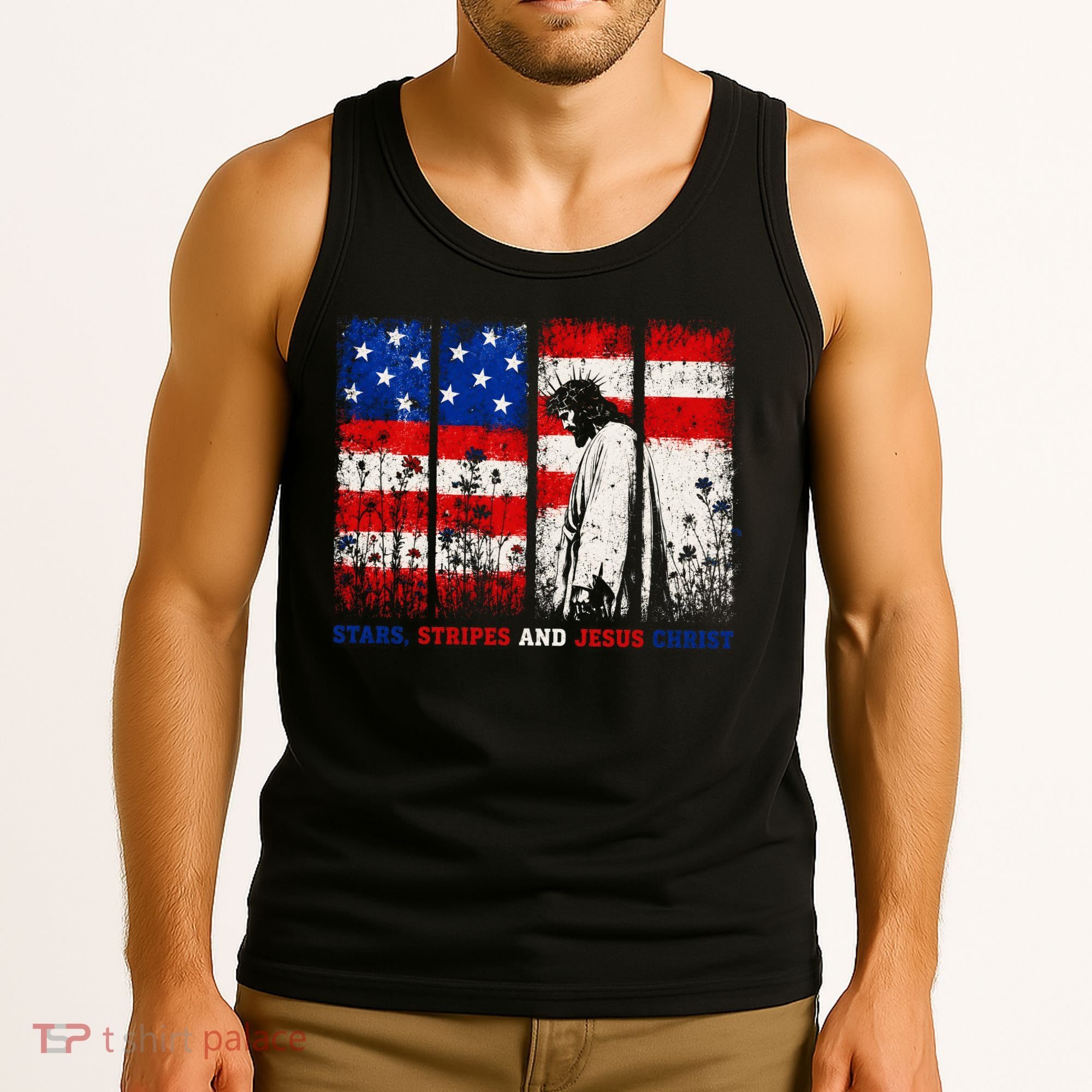 Stars Stripes And Jesus Christ Patriotic Tank Top