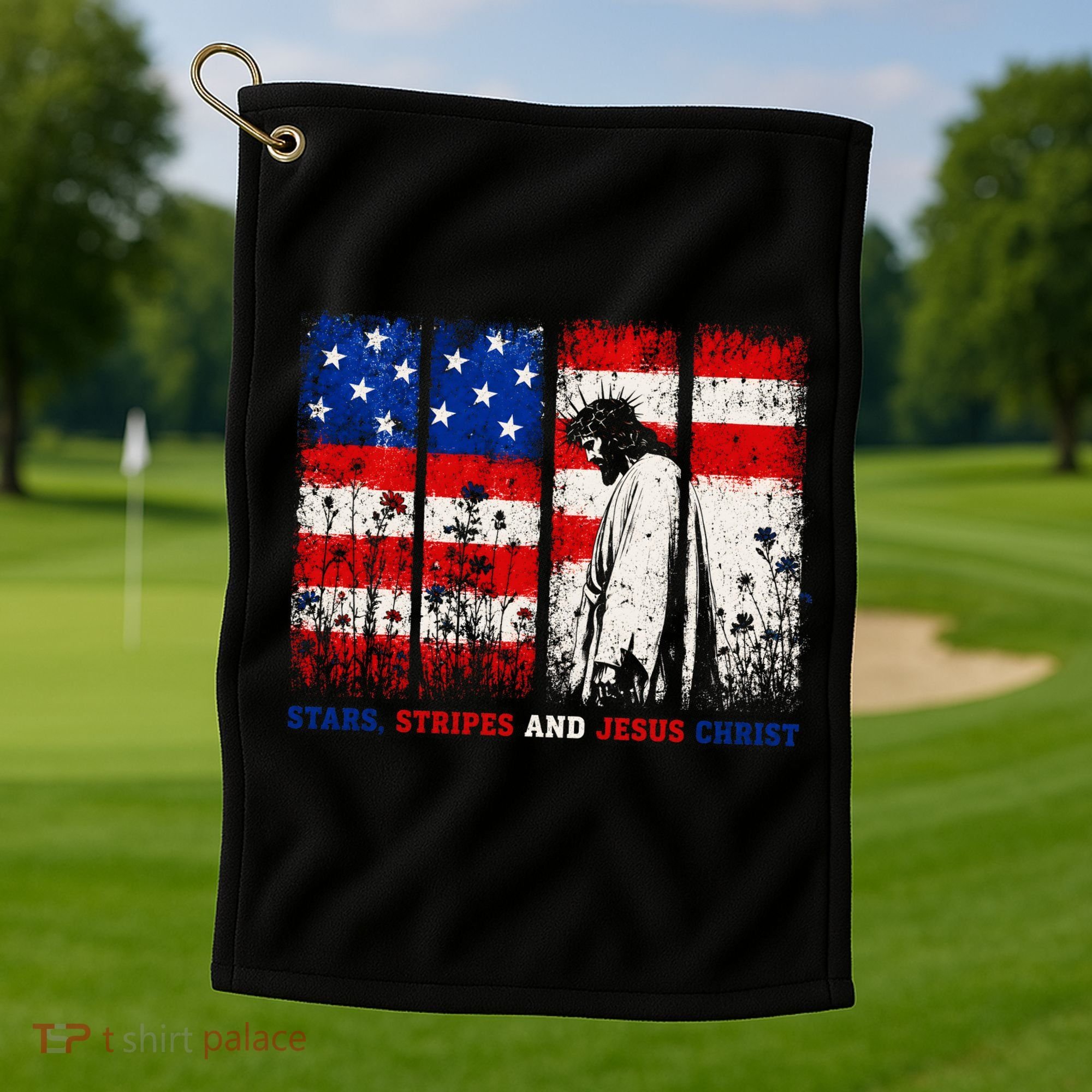 Stars Stripes And Jesus Christ Patriotic Golf Towel