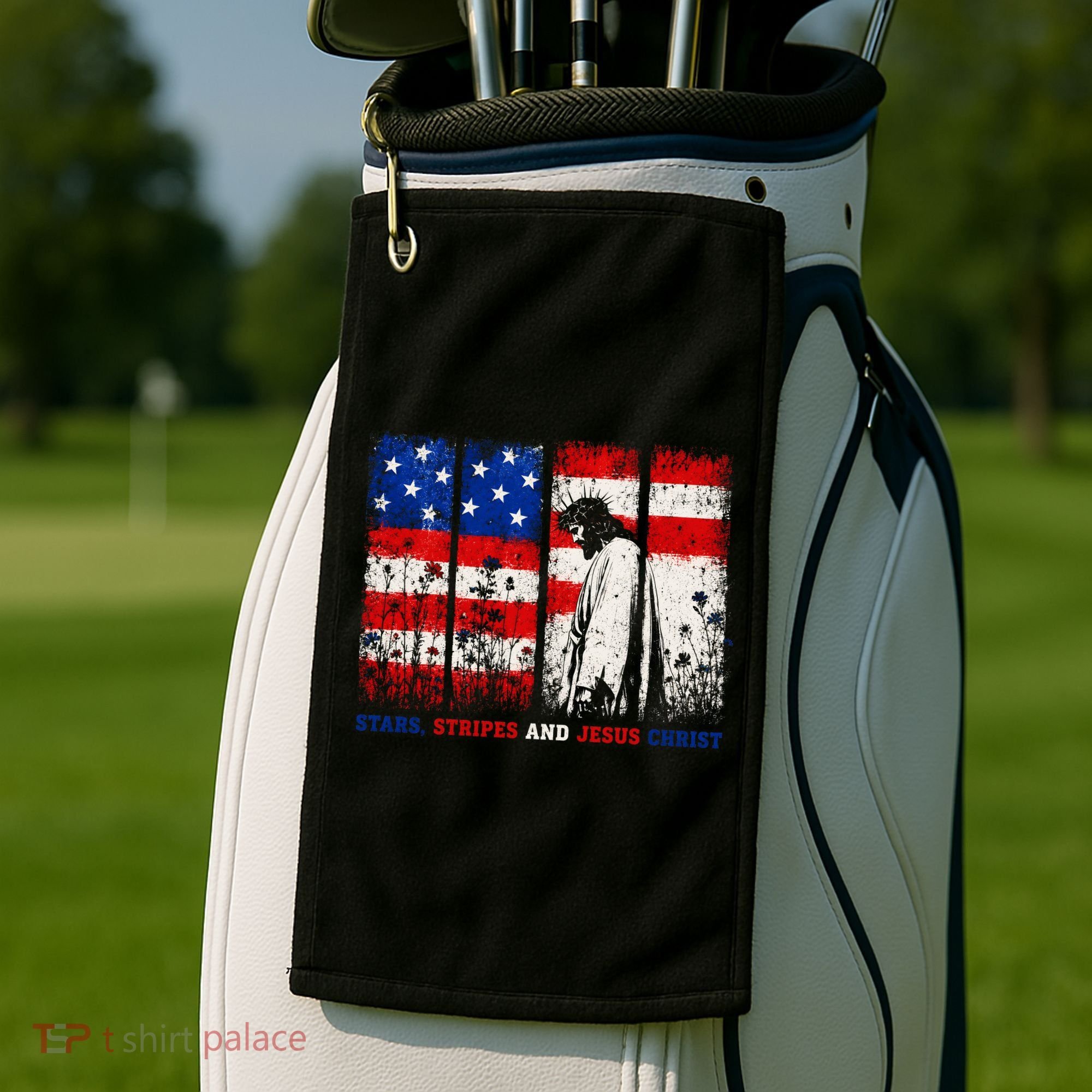 Stars Stripes And Jesus Christ Patriotic Golf Towel
