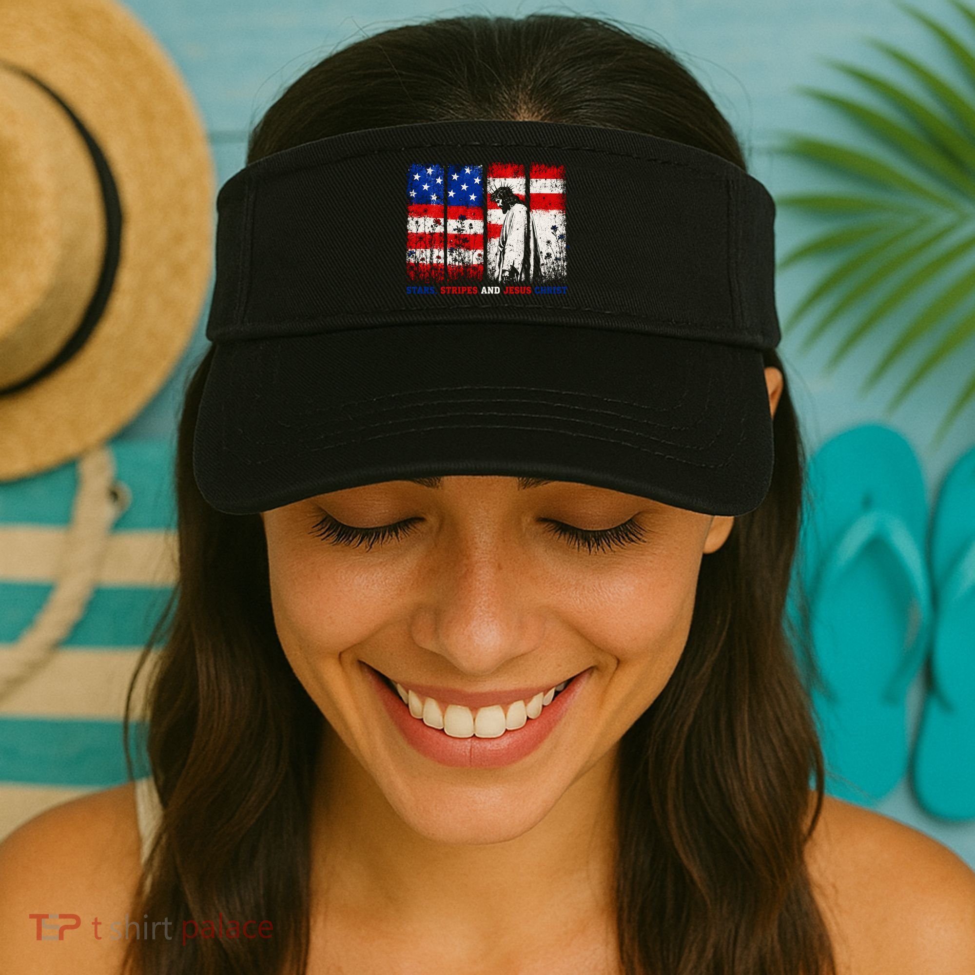 Stars Stripes And Jesus Christ Patriotic Visor