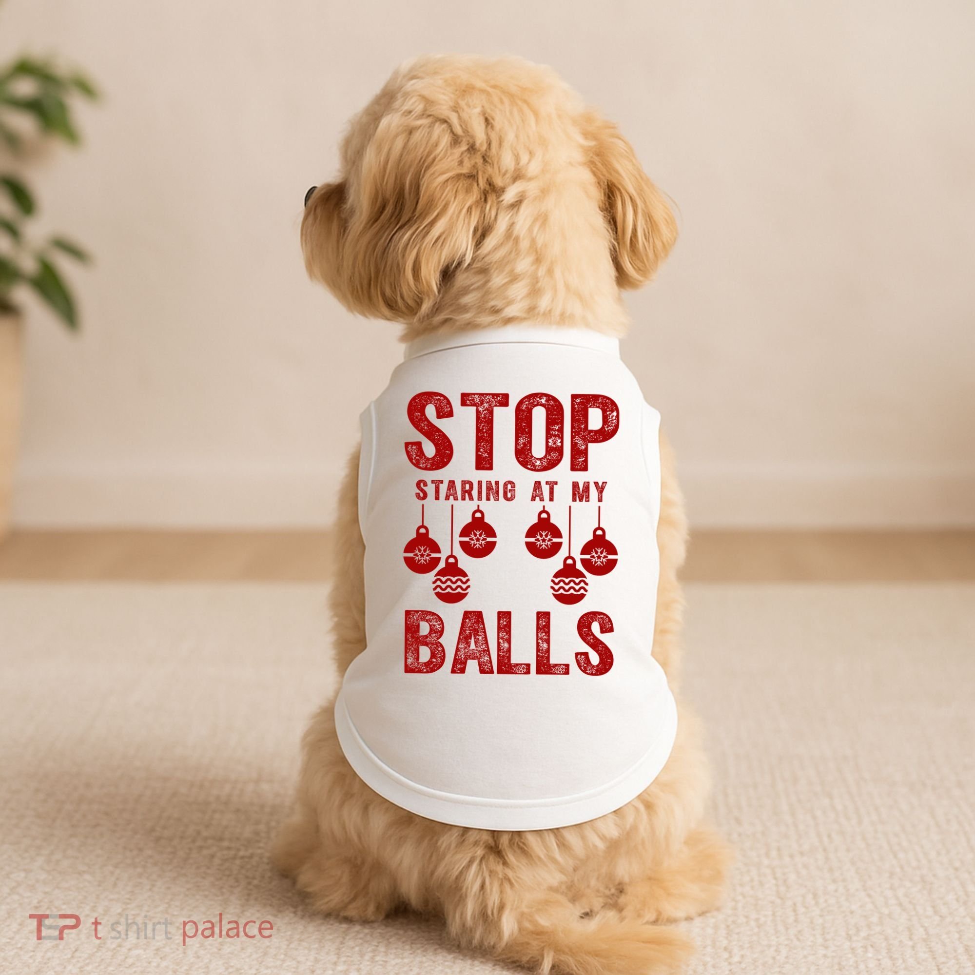 Stop Staring At My Balls Funny Xmas Christmas Ornaments Doggie Tank