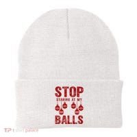 Stop Staring At My Balls Funny Xmas Christmas Ornaments Beanie thumb 0
