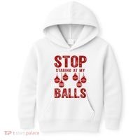 Stop Staring At My Balls Funny Xmas Christmas Ornaments Kids Hoodie thumb 0