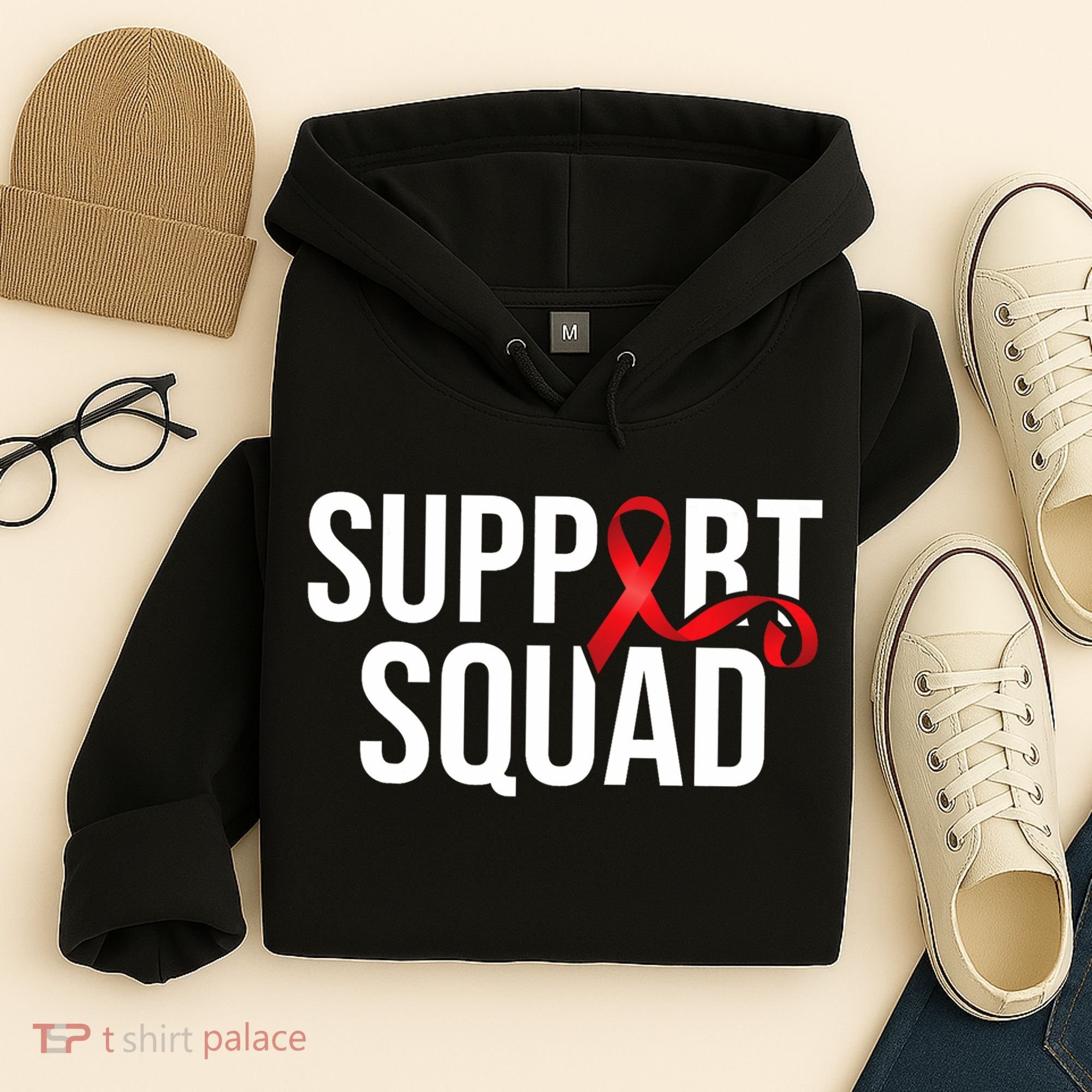 Support Squad Aids Support Hiv Awareness Red Ribbon Hoodie