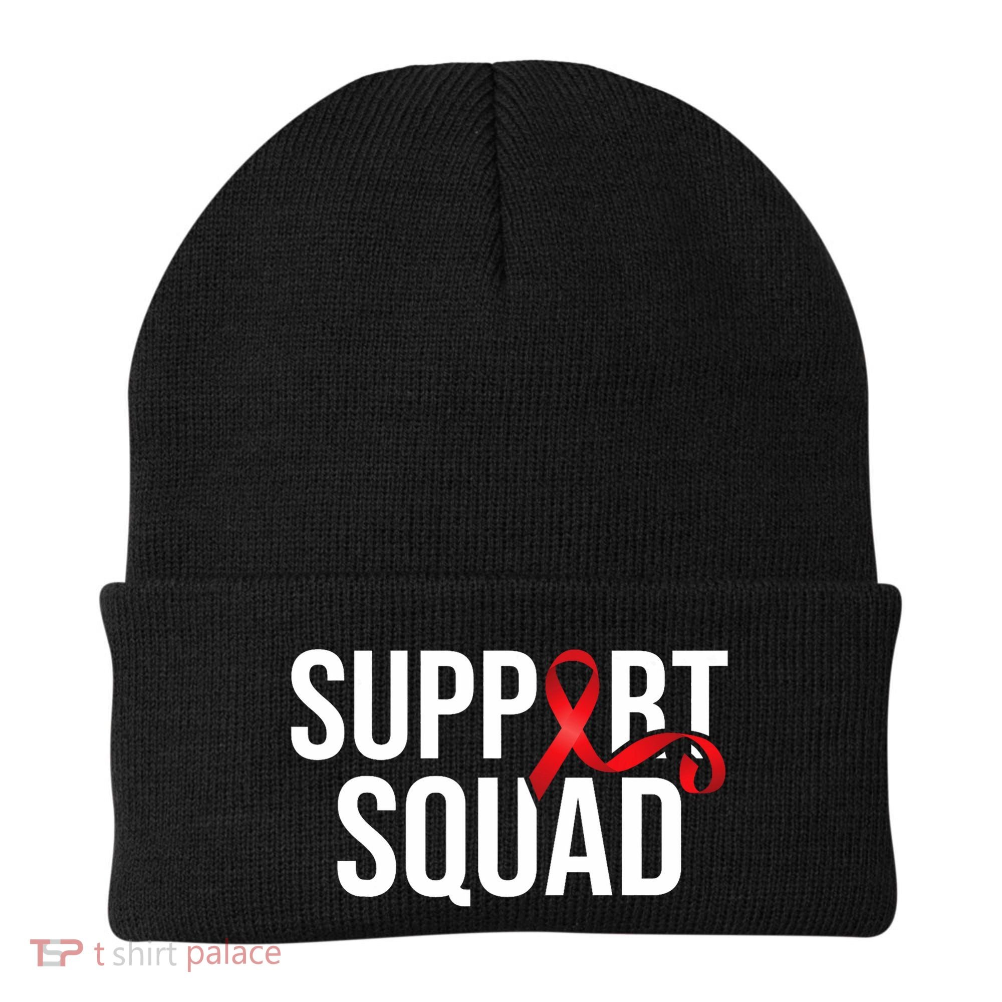 Support Squad Aids Support Hiv Awareness Red Ribbon Beanie