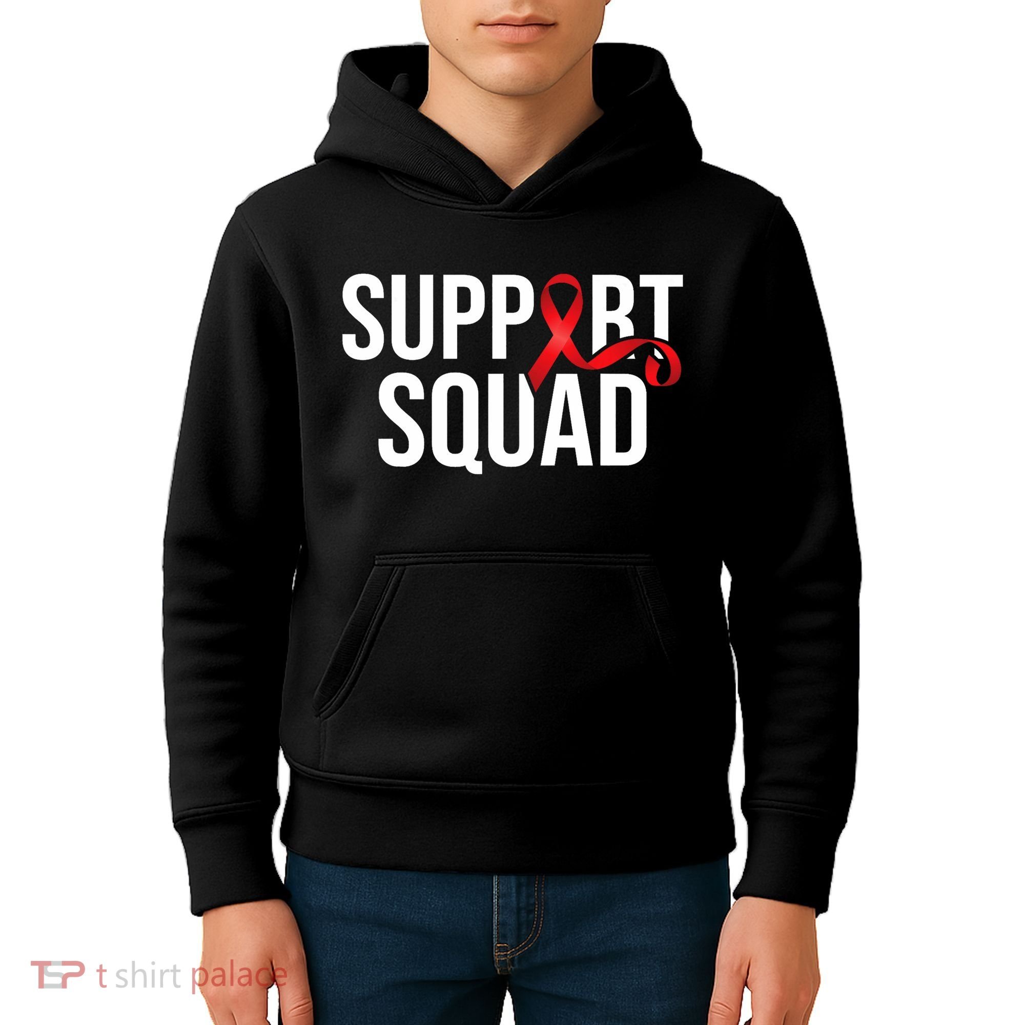 Support Squad Aids Support Hiv Awareness Red Ribbon Kids Hoodie