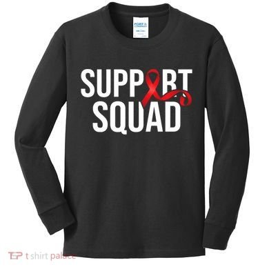 Support Squad Aids Support Hiv Awareness Red Ribbon Kids Long Sleeve Shirt