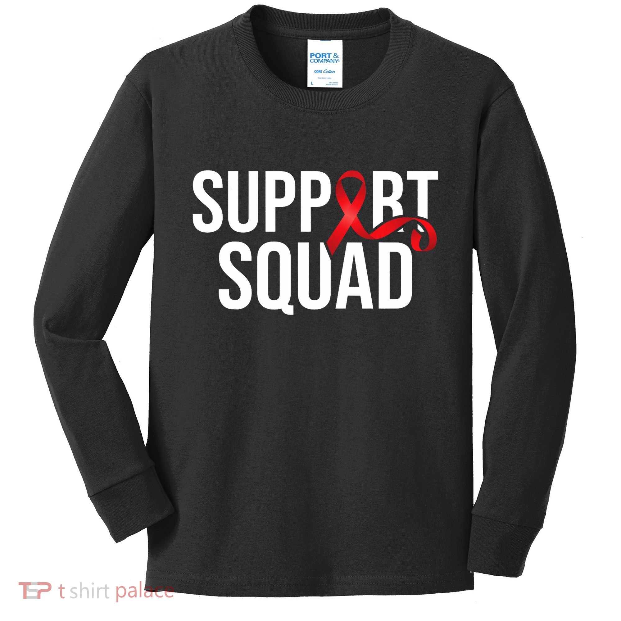 Support Squad Aids Support Hiv Awareness Red Ribbon Kids Long Sleeve Shirt