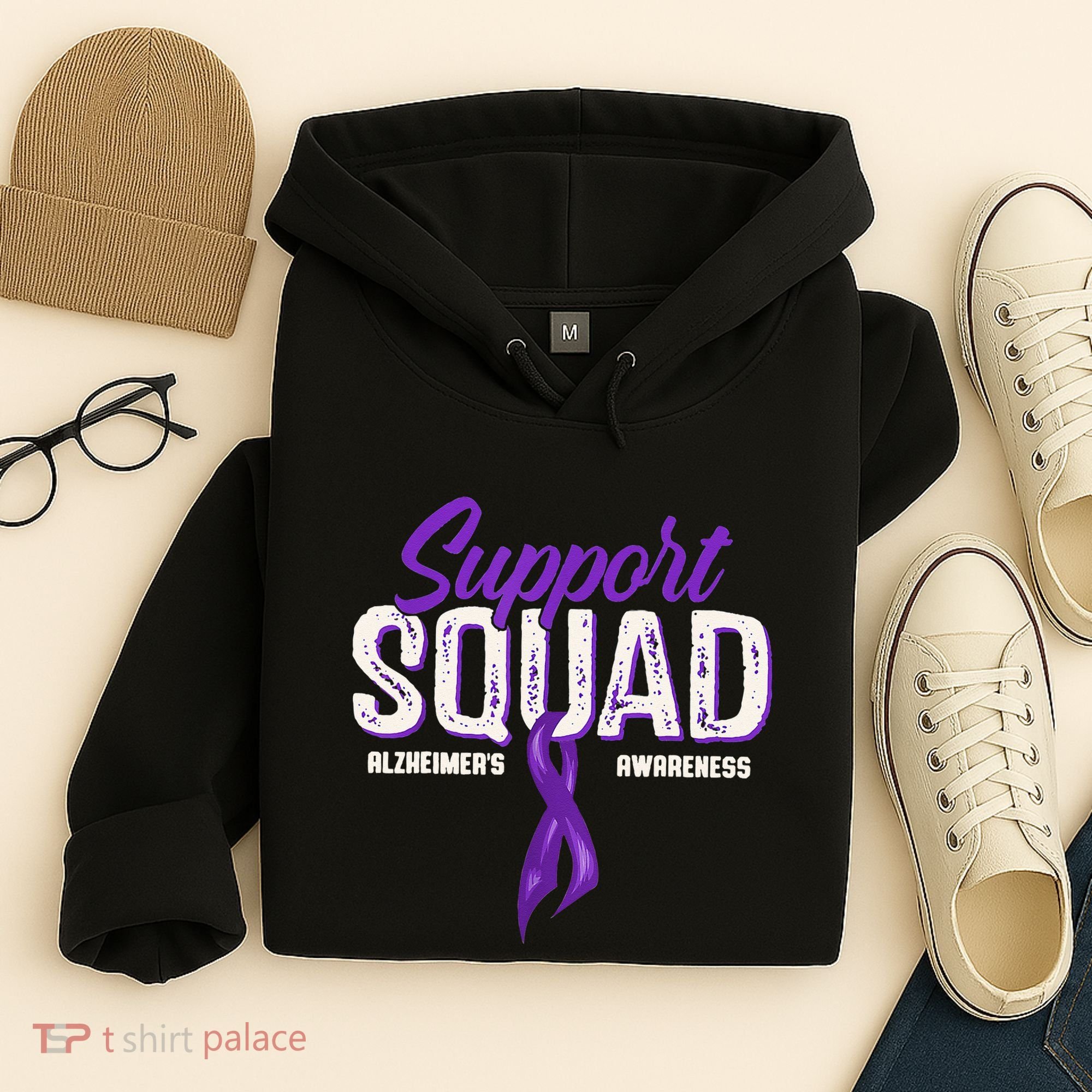 Support Squad Alzheimers Awareness Purple Ribbon Hoodie