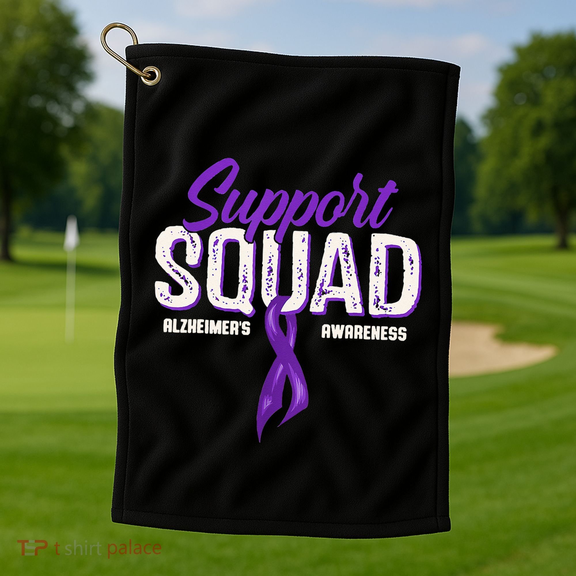 Support Squad Alzheimers Awareness Purple Ribbon Golf Towel