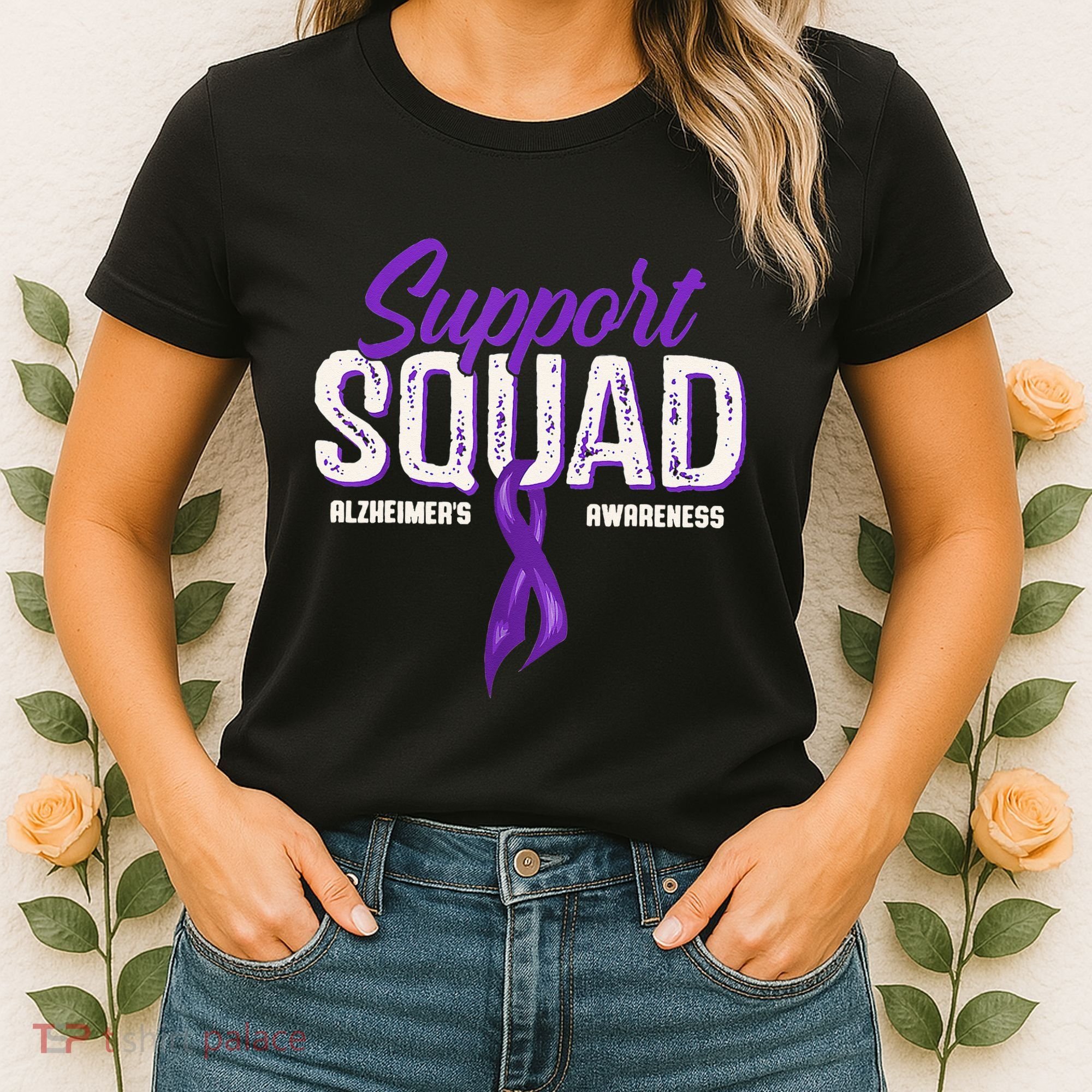 Support Squad Alzheimers Awareness Purple Ribbon Women's T-Shirt