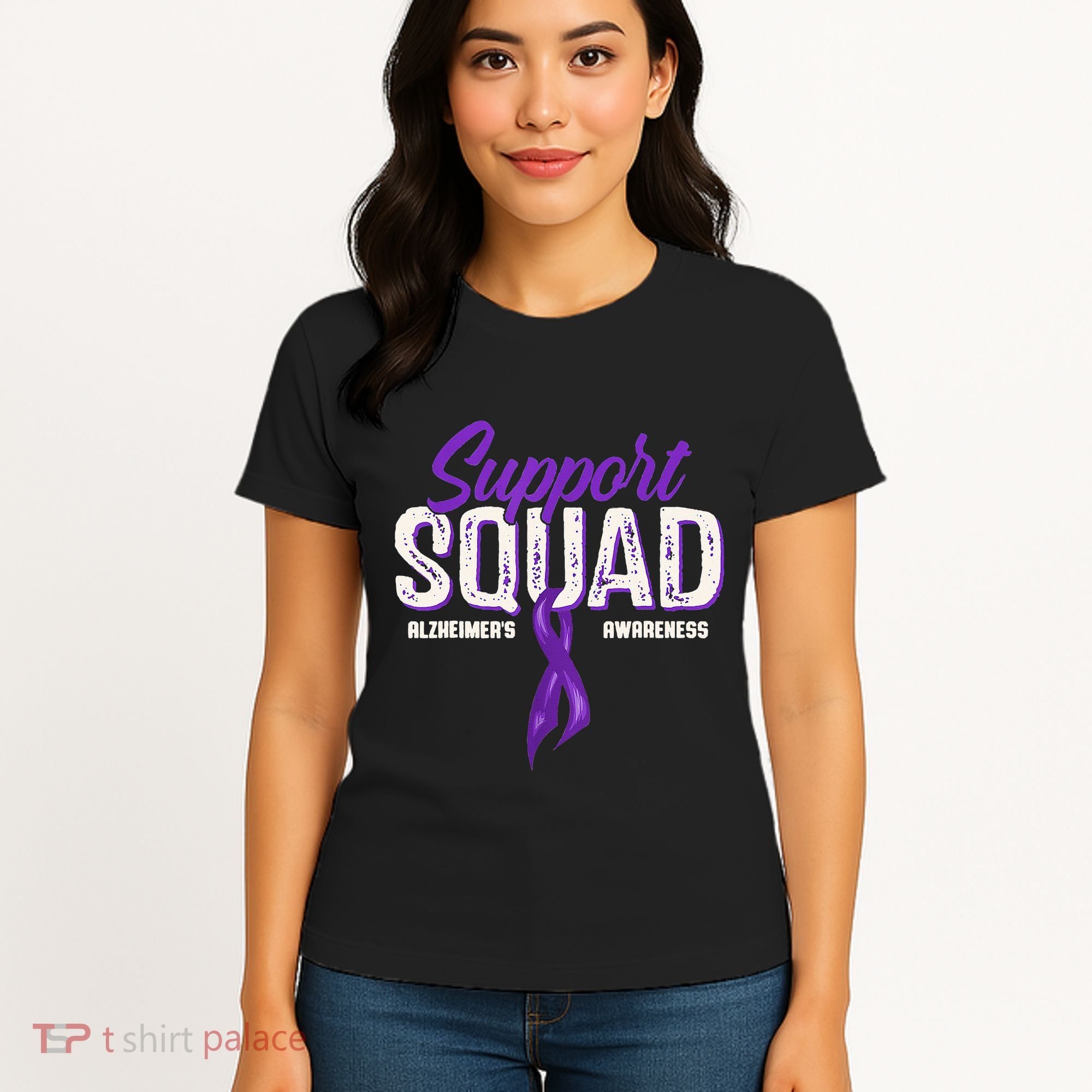 Support Squad Alzheimers Awareness Purple Ribbon Women's T-Shirt