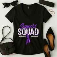 Support Squad Alzheimers Awareness Purple Ribbon Women's V-Neck T-Shirt thumb 2