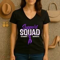 Support Squad Alzheimers Awareness Purple Ribbon Women's V-Neck T-Shirt thumb 3
