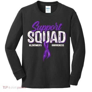 Support Squad Alzheimers Awareness Purple Ribbon Kids Long Sleeve Shirt