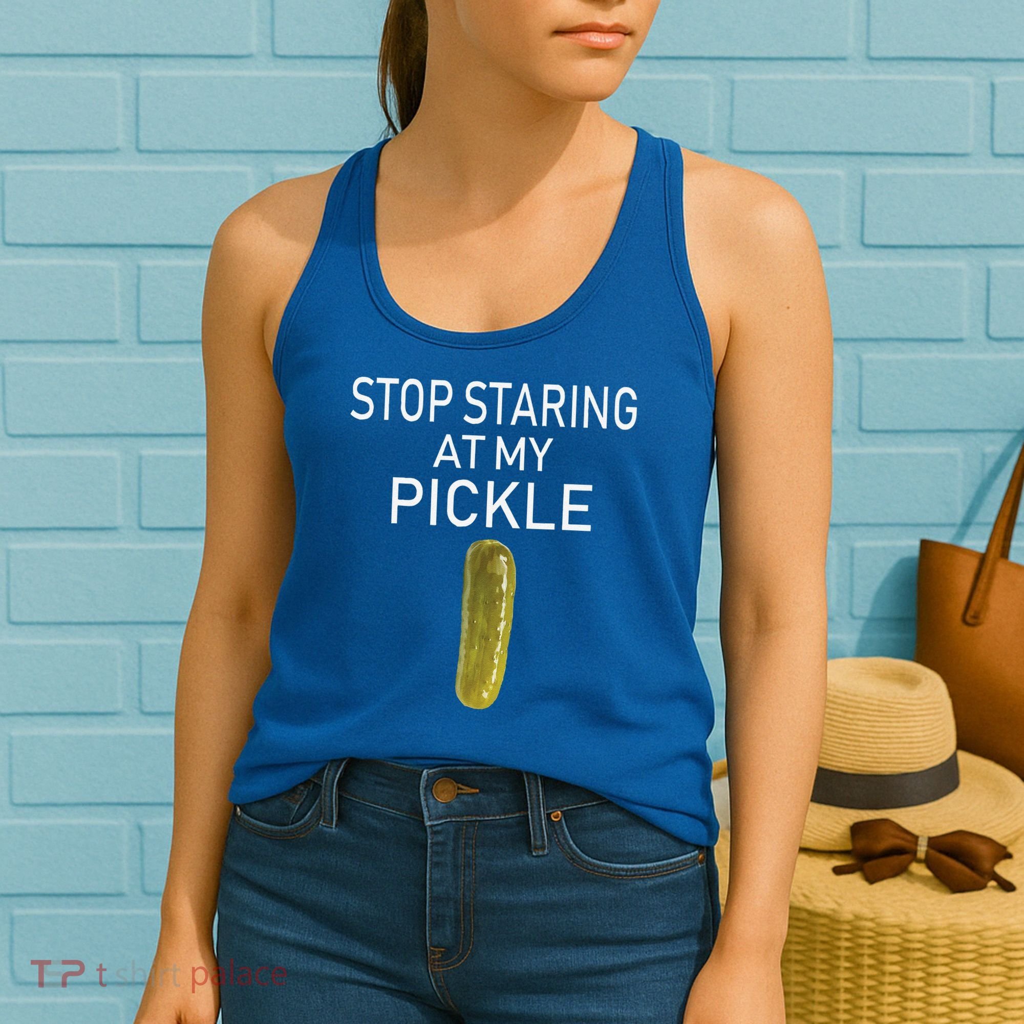 Stop Staring At My Pickle Dirty Halloween Costume Idea Women's Tank Top