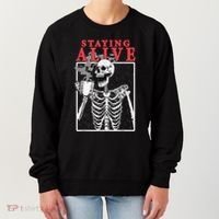 Skeleton Staying Alive Drinking Coffee Funny Skeleton Skull Women's Sweatshirt thumb 0