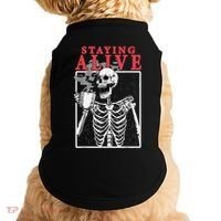 Skeleton Staying Alive Drinking Coffee Funny Skeleton Skull Doggie Tank thumb 0