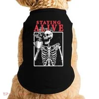 Skeleton Staying Alive Drinking Coffee Funny Skeleton Skull Doggie Tank thumb 0