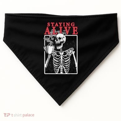 Skeleton Staying Alive Drinking Coffee Funny Skeleton Skull USA-Made Doggie Bandana