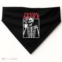Skeleton Staying Alive Drinking Coffee Funny Skeleton Skull USA-Made Doggie Bandana thumb 0