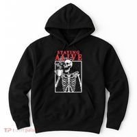 Skeleton Staying Alive Drinking Coffee Funny Skeleton Skull Hoodie thumb 0