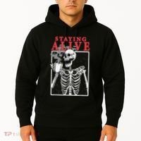 Skeleton Staying Alive Drinking Coffee Funny Skeleton Skull Hoodie thumb 2